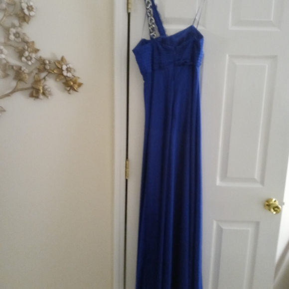 Royal Blue Empire Waist One-Shoulder Formal Gown Long Floor Length - Picture 5 of 5